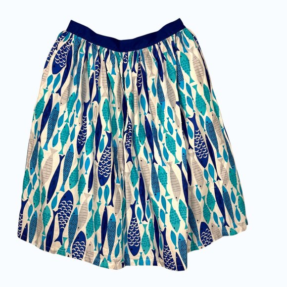 Oblong Box Shop School of Fish Novelty Print Circle Skirt Retro Tiki Rockabilly - Picture 3 of 6